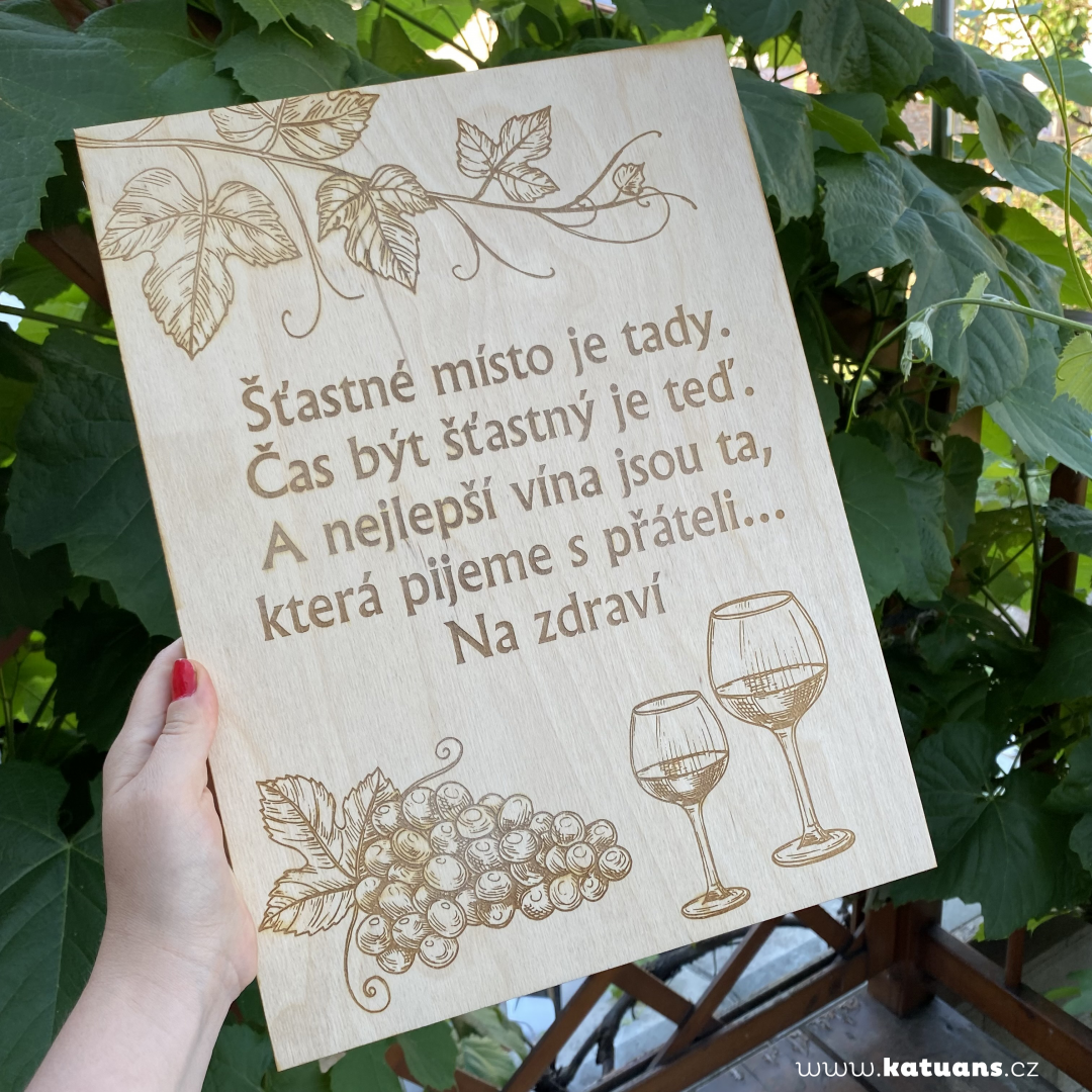 Dřevěná cedule - víno
